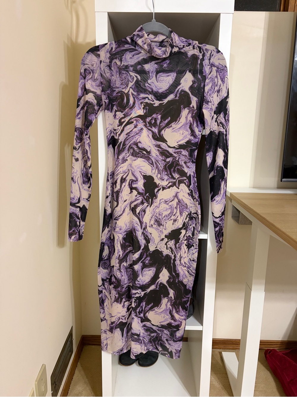 AFRM Marble Swirl Turtleneck Long Sleeve Dress in Purple and Cream